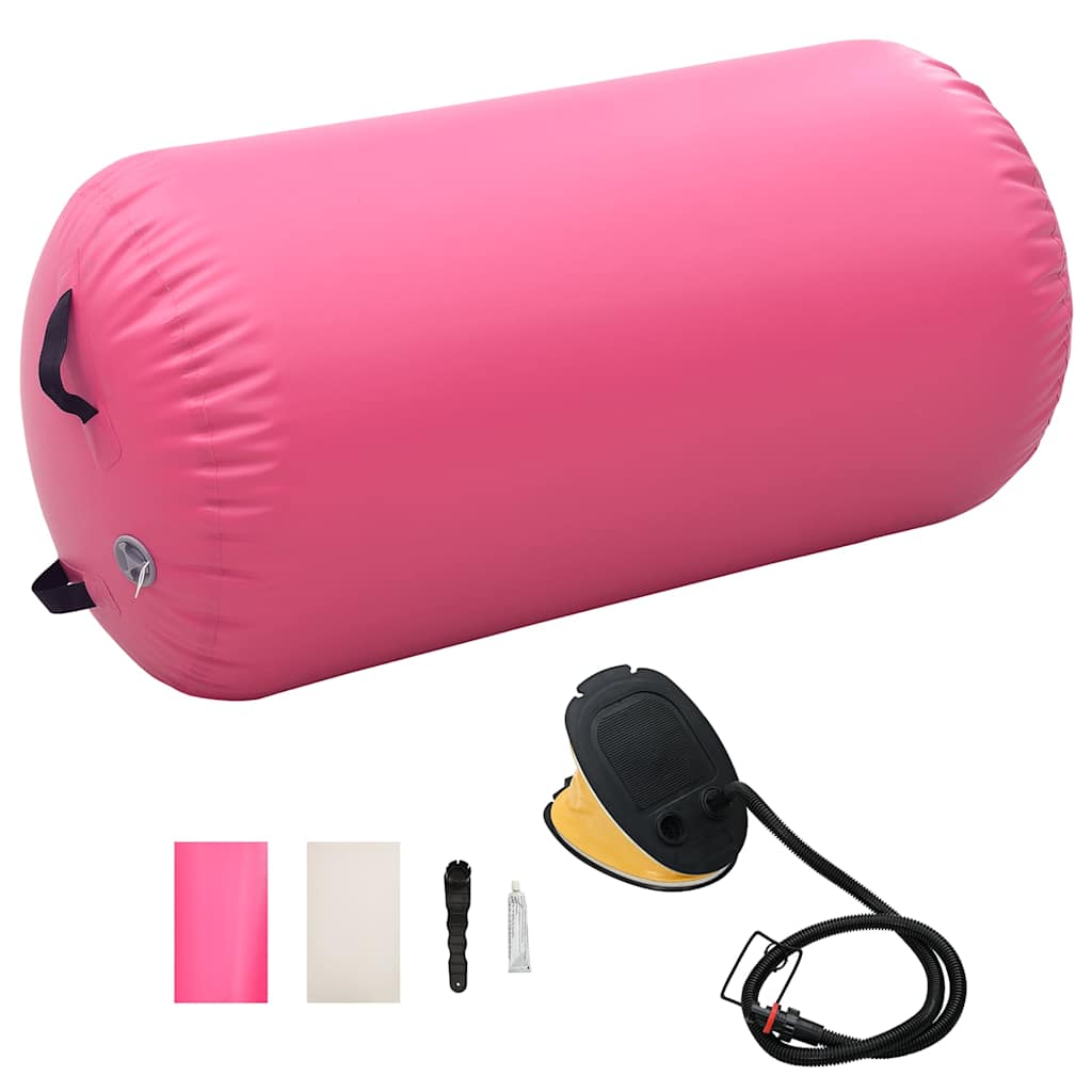 oppustelig gymnastikrulle med pumpe 120x75 cm PVC lyserød