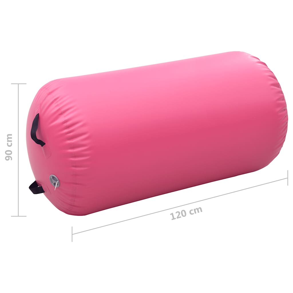 oppustelig gymnastikrulle med pumpe 120x90 cm PVC lyserød