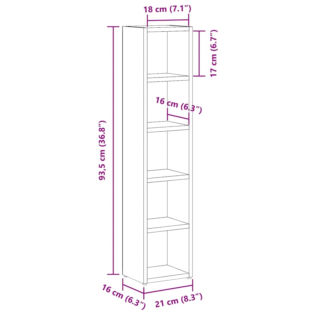 CD-reoler 2 stk. 21x16x93,5 cm spånplade betongrå