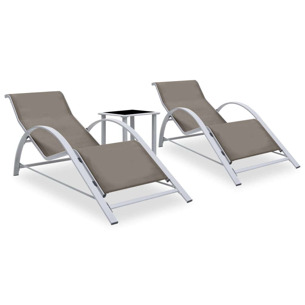 liggestole 2 stk. med bord aluminium gråbrun