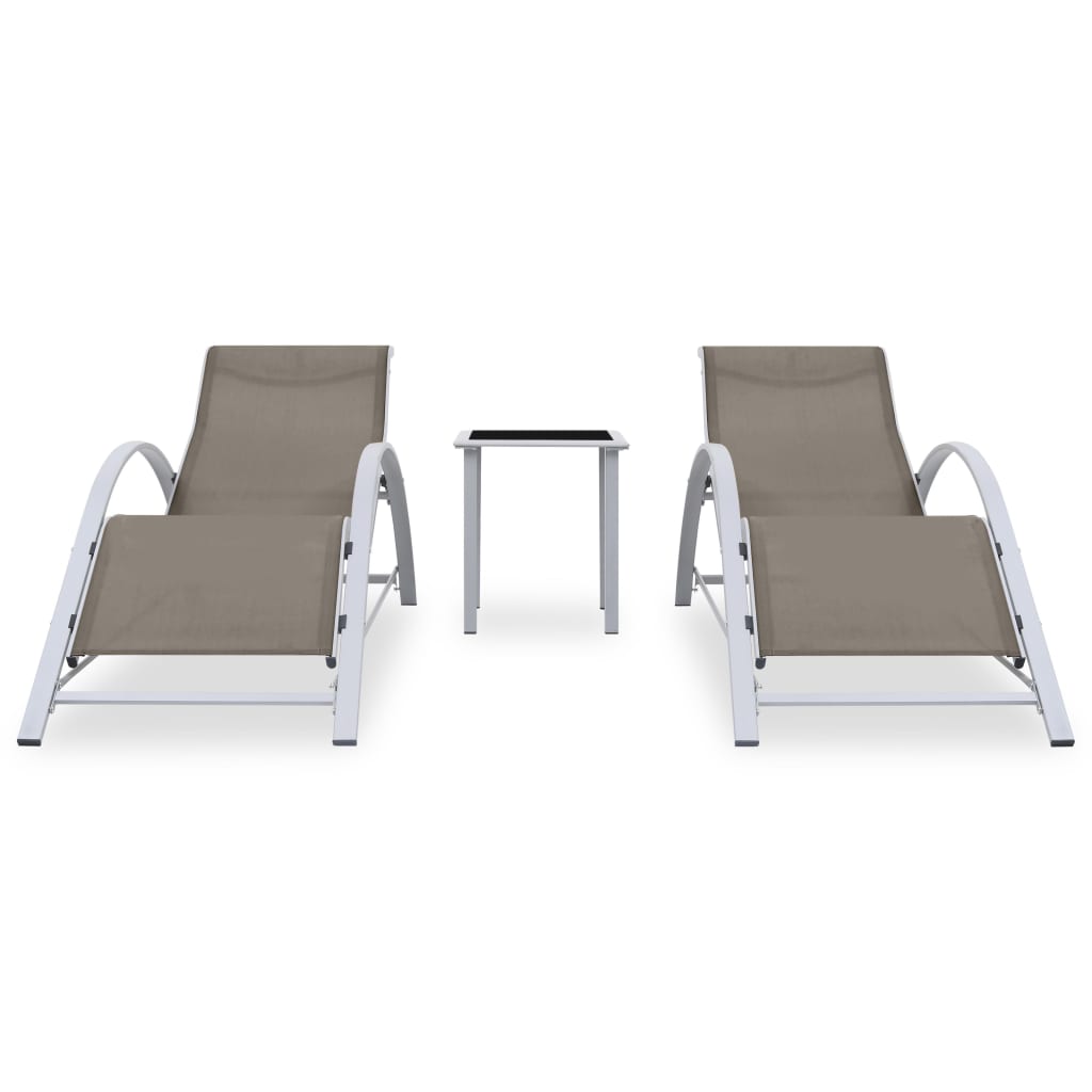 liggestole 2 stk. med bord aluminium gråbrun