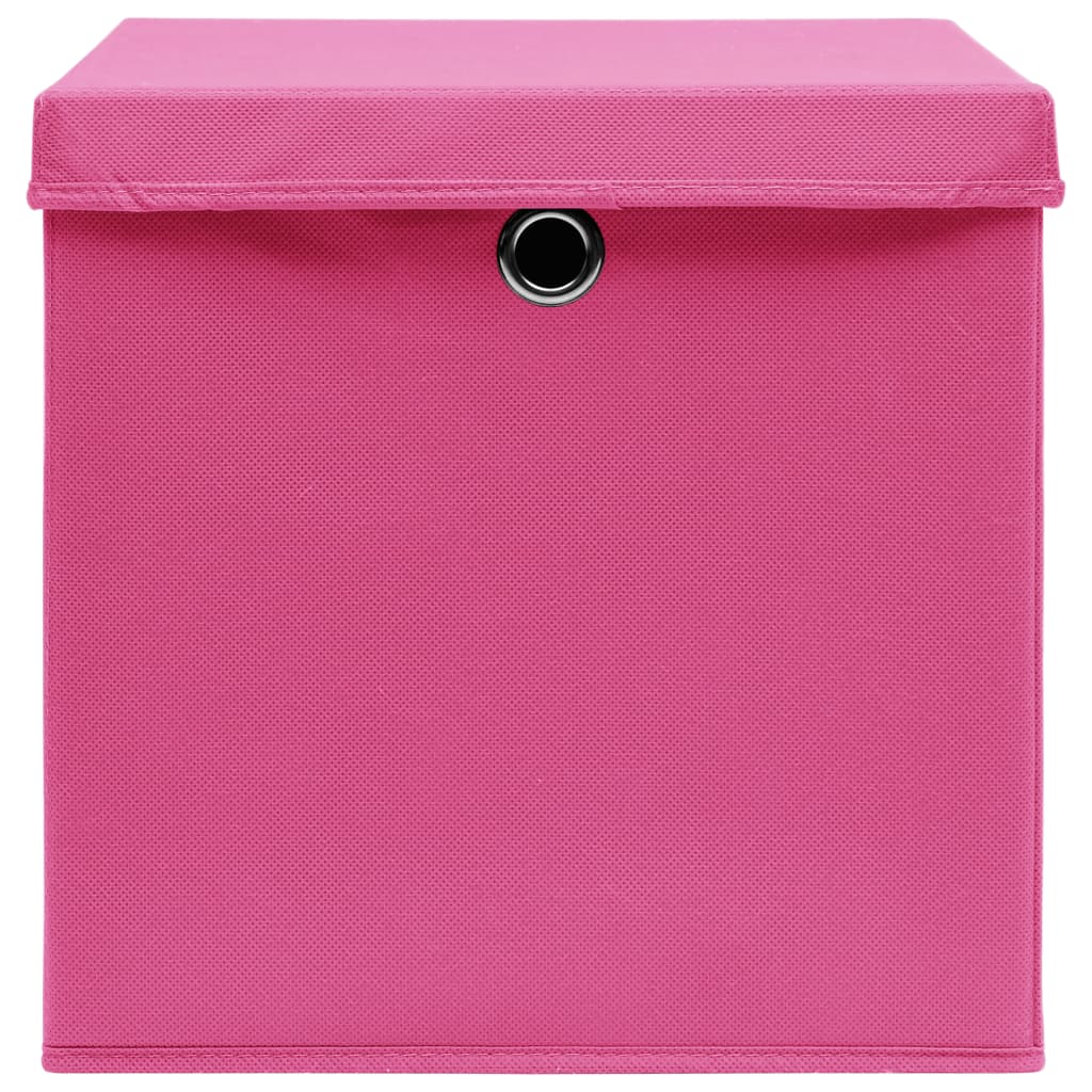opbevaringskasser med låg 4 stk. 28x28x28 cm pink