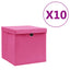 opbevaringskasser med låg 10 stk. 28x28x28 cm pink