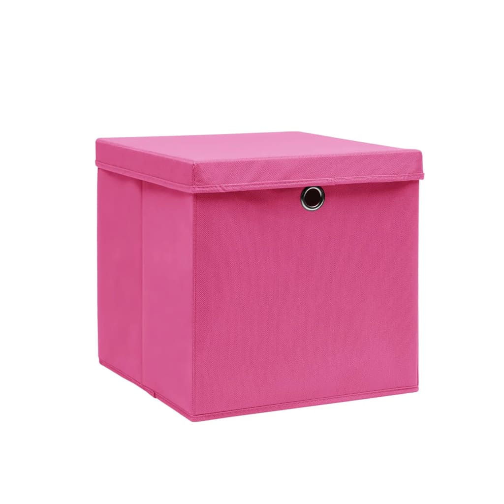 opbevaringskasser med låg 10 stk. 28x28x28 cm pink