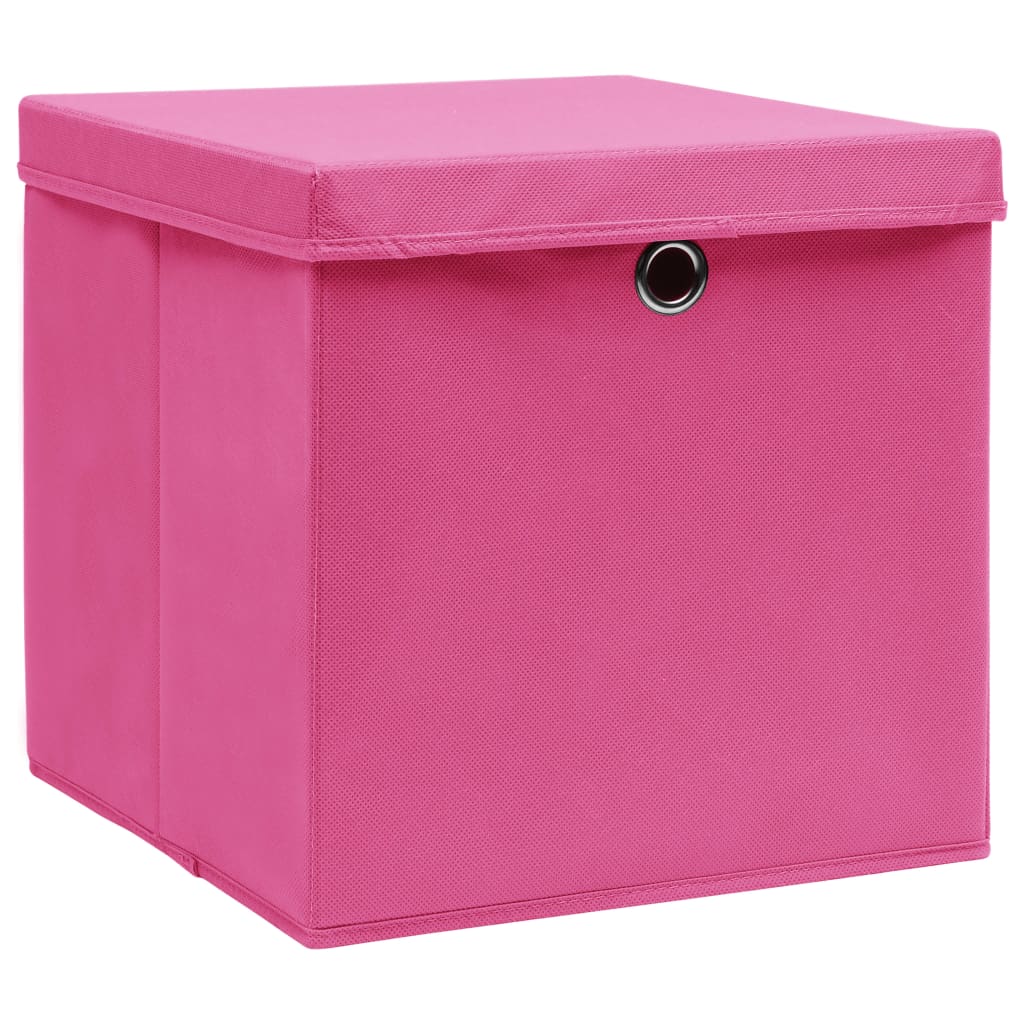 opbevaringskasser med låg 10 stk. 28x28x28 cm pink
