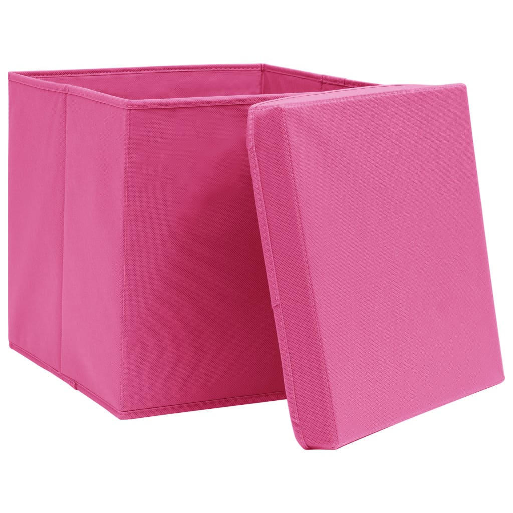 opbevaringskasser med låg 10 stk. 28x28x28 cm pink