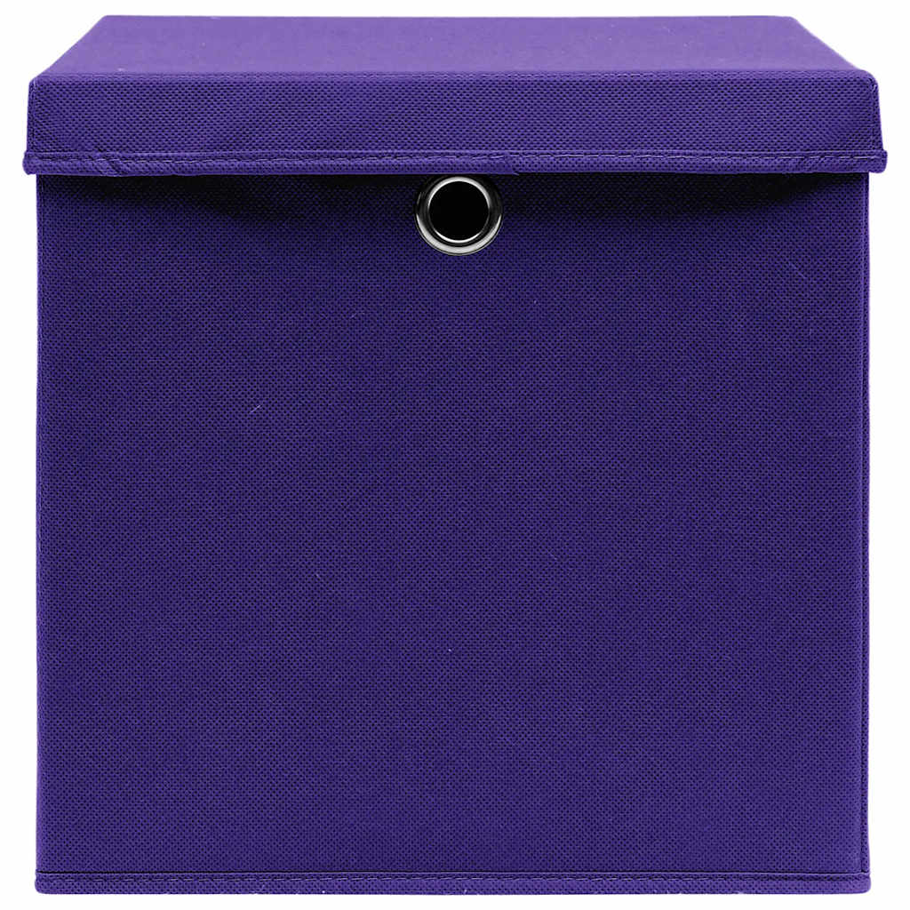 opbevaringskasser med låg 10 stk. 28x28x28 cm lilla