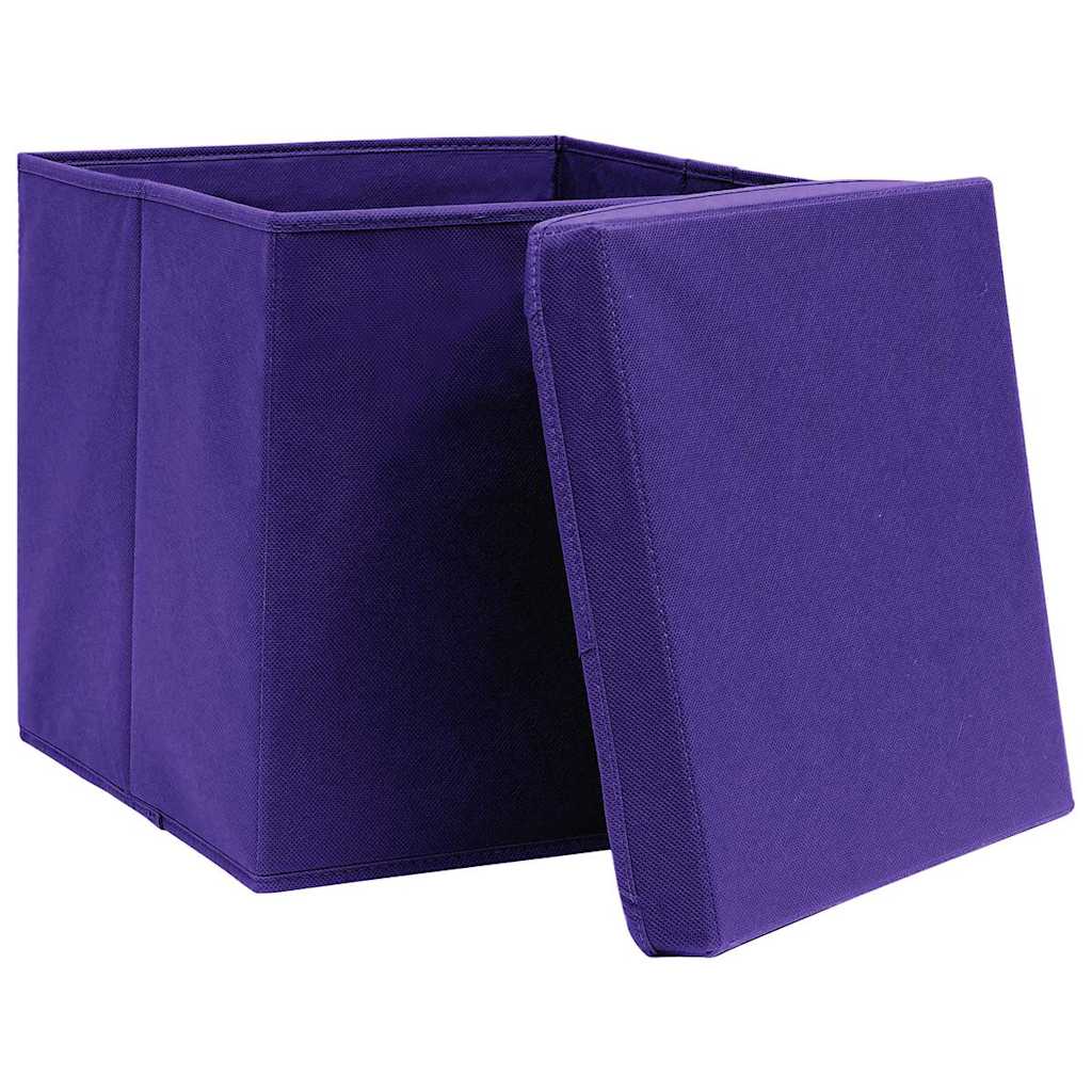 opbevaringskasser med låg 10 stk. 28x28x28 cm lilla