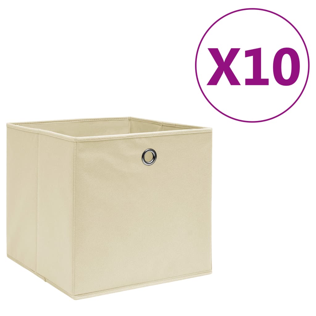 opbevaringskasser 10 stk. ikke-vævet stof 28x28x28 cm creme