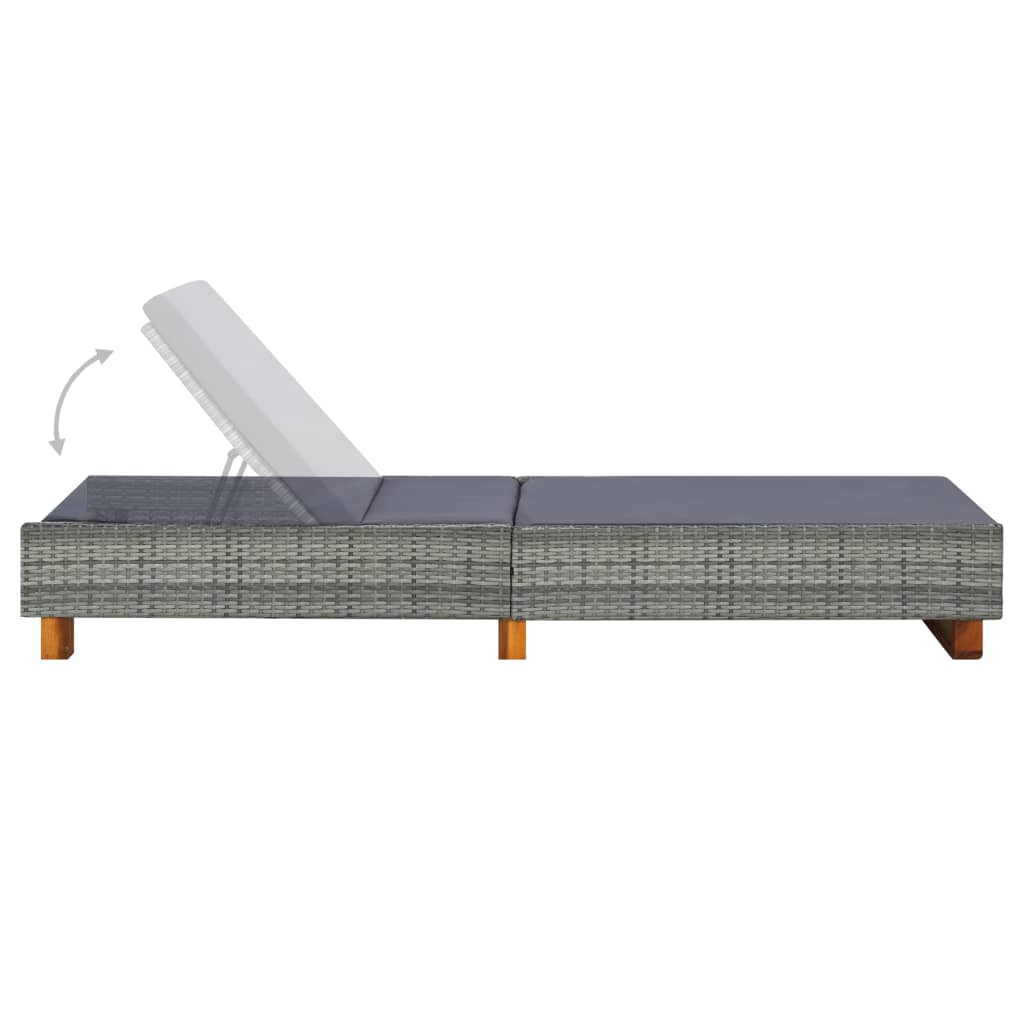 liggestol med hynde polyrattan grå