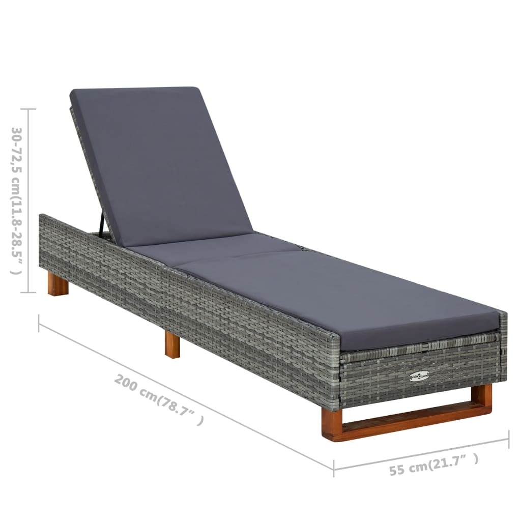 liggestol med hynde polyrattan grå