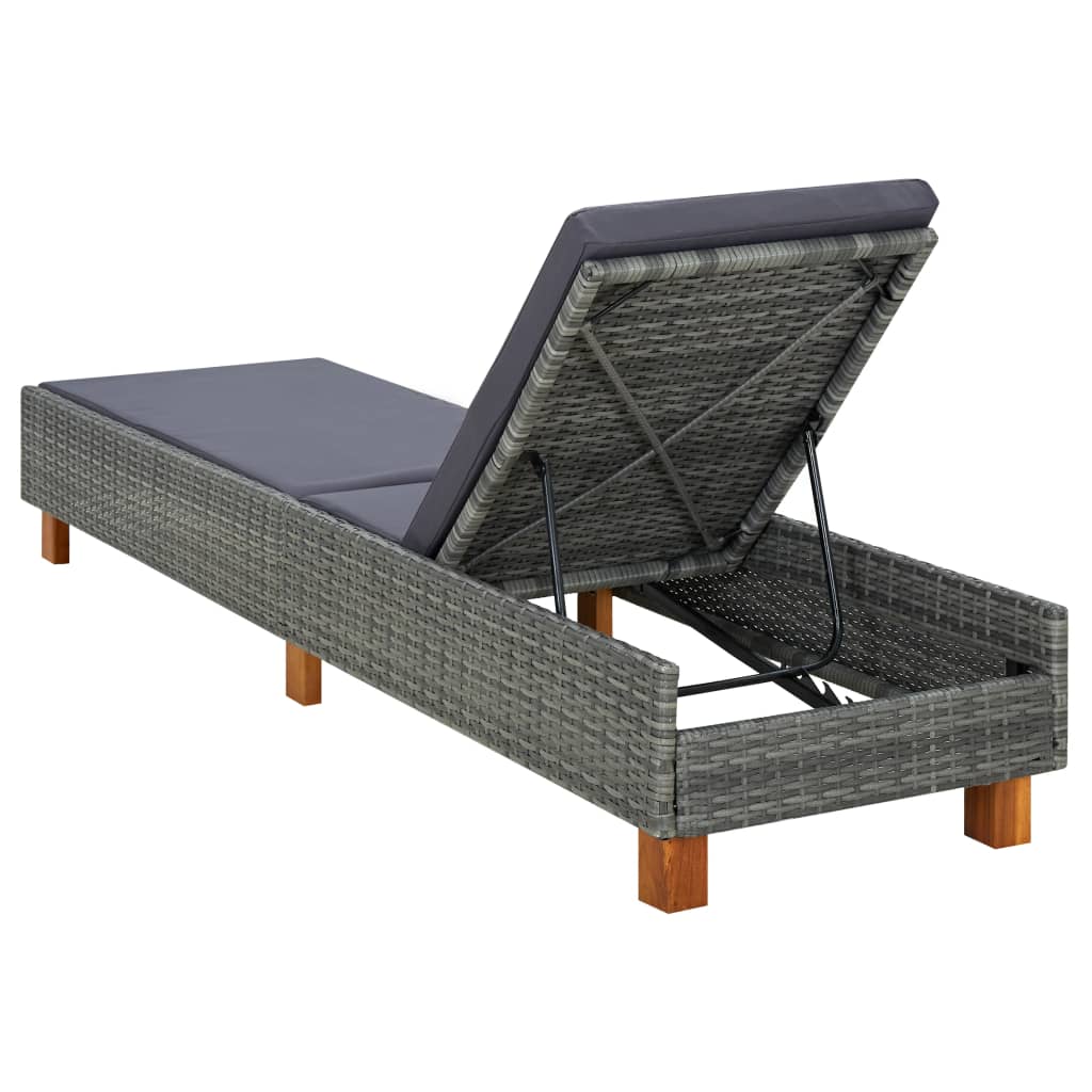 liggestol med hynde polyrattan grå