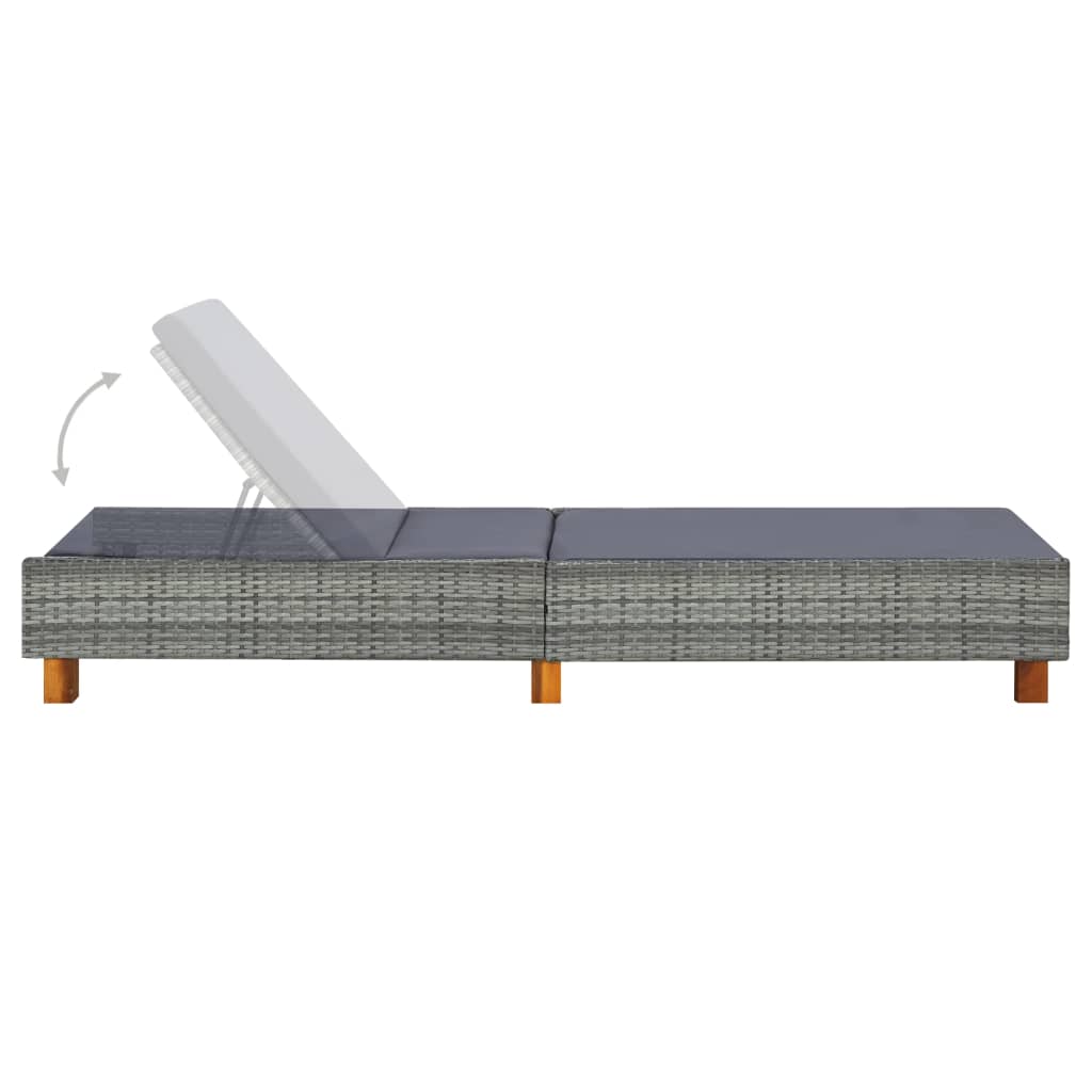 liggestol med hynde polyrattan grå
