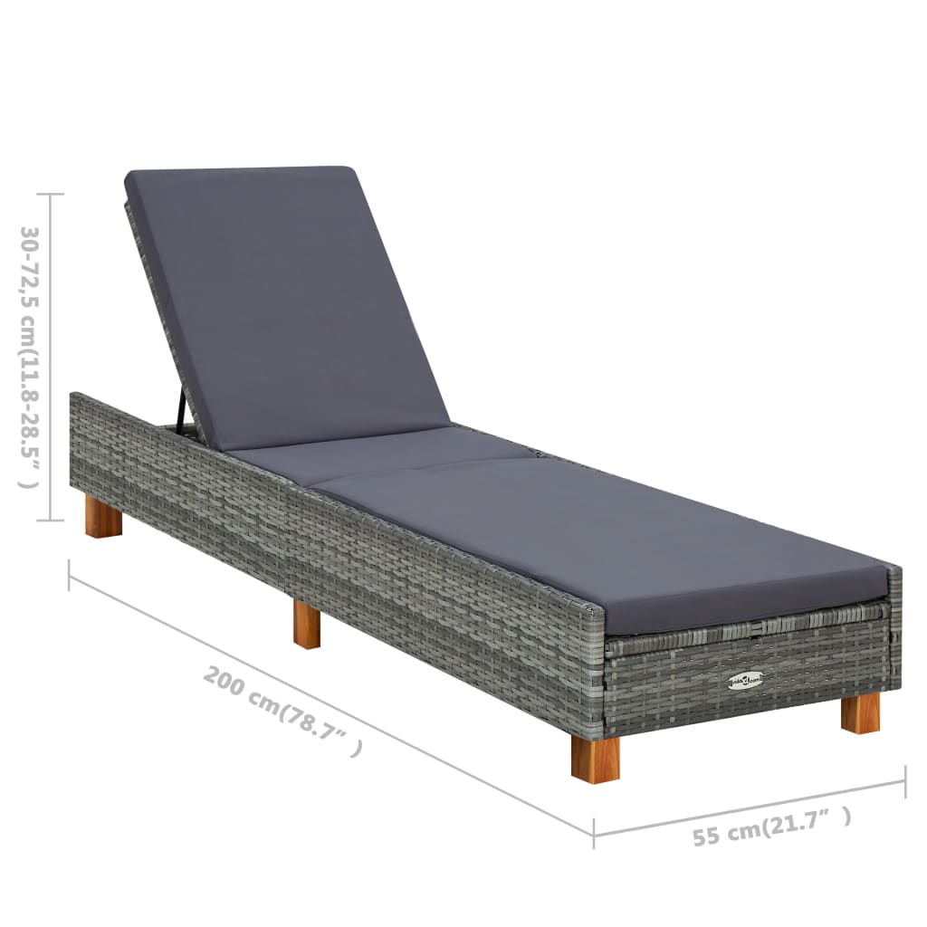 liggestol med hynde polyrattan grå