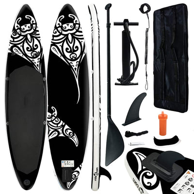 oppusteligt paddleboardsæt 305x76x15 cm sort