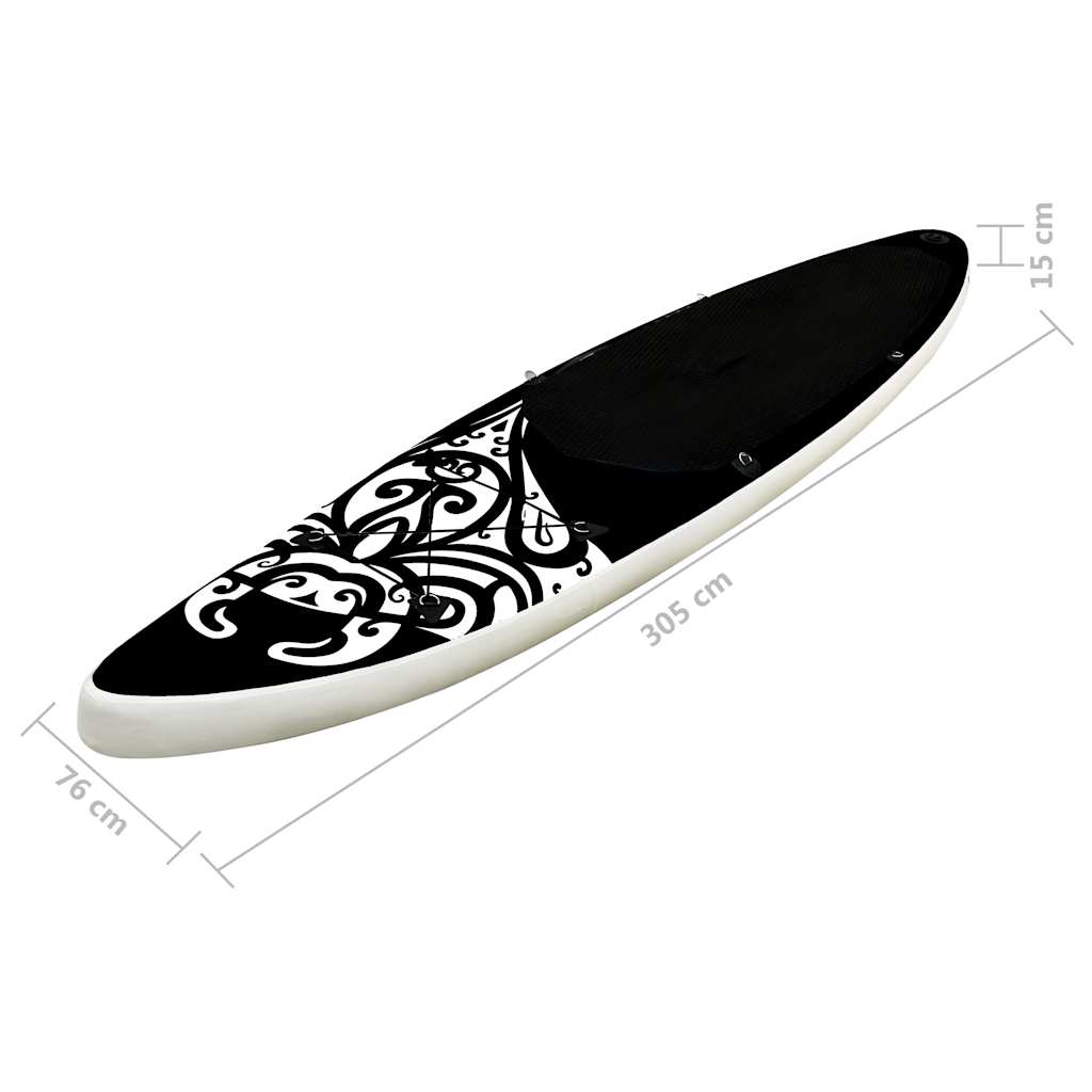 oppusteligt paddleboardsæt 305x76x15 cm sort