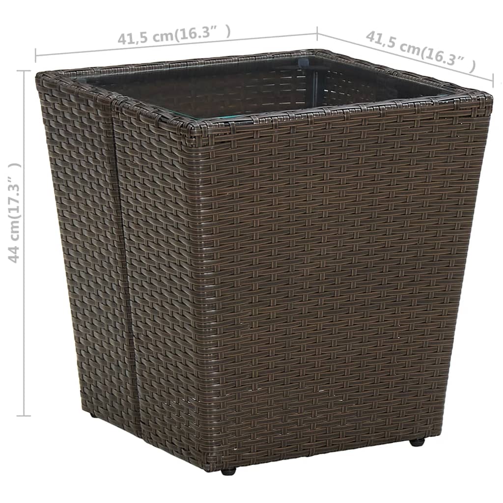 tebord 41,5x41,5x44 cm polyrattan og hærdet glas brun