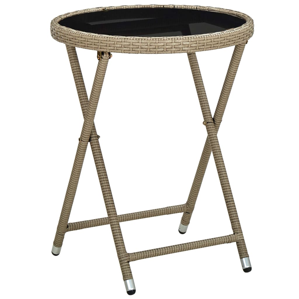 tebord 60 cm polyrattan og hærdet glas beige