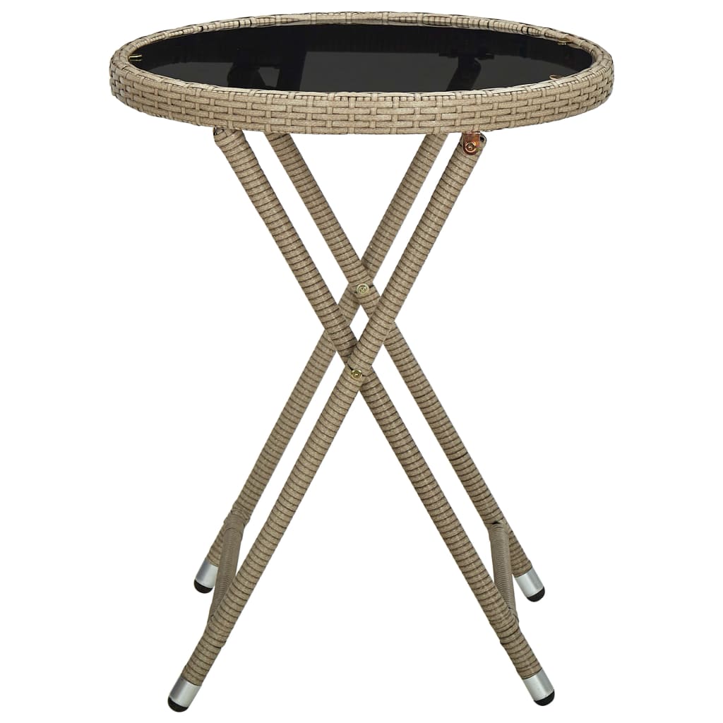 tebord 60 cm polyrattan og hærdet glas beige