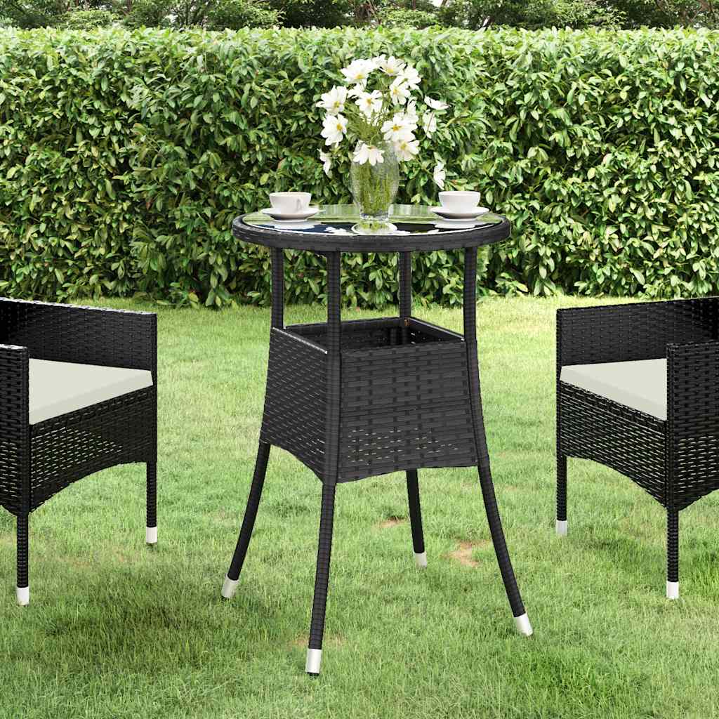 havebord Ø60x75 cm hærdet glas og polyrattan sort
