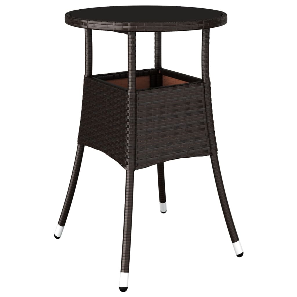 havebord Ø60x75 cm hærdet glas og polyrattan brun