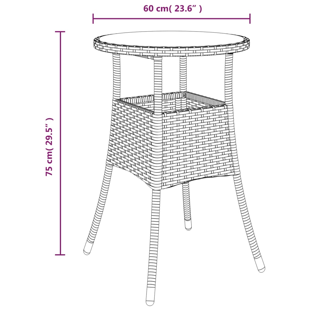 havebord Ø60x75 cm hærdet glas og polyrattan brun