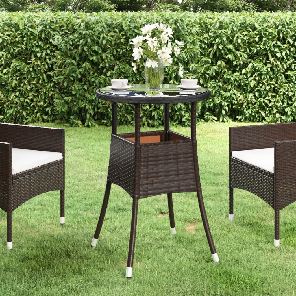 havebord Ø60x75 cm hærdet glas og polyrattan brun