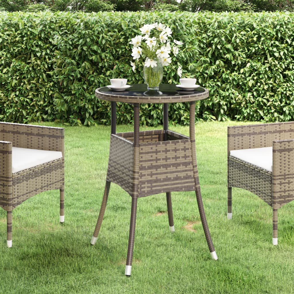 havebord Ø60x75 cm hærdet glas og polyrattan grå