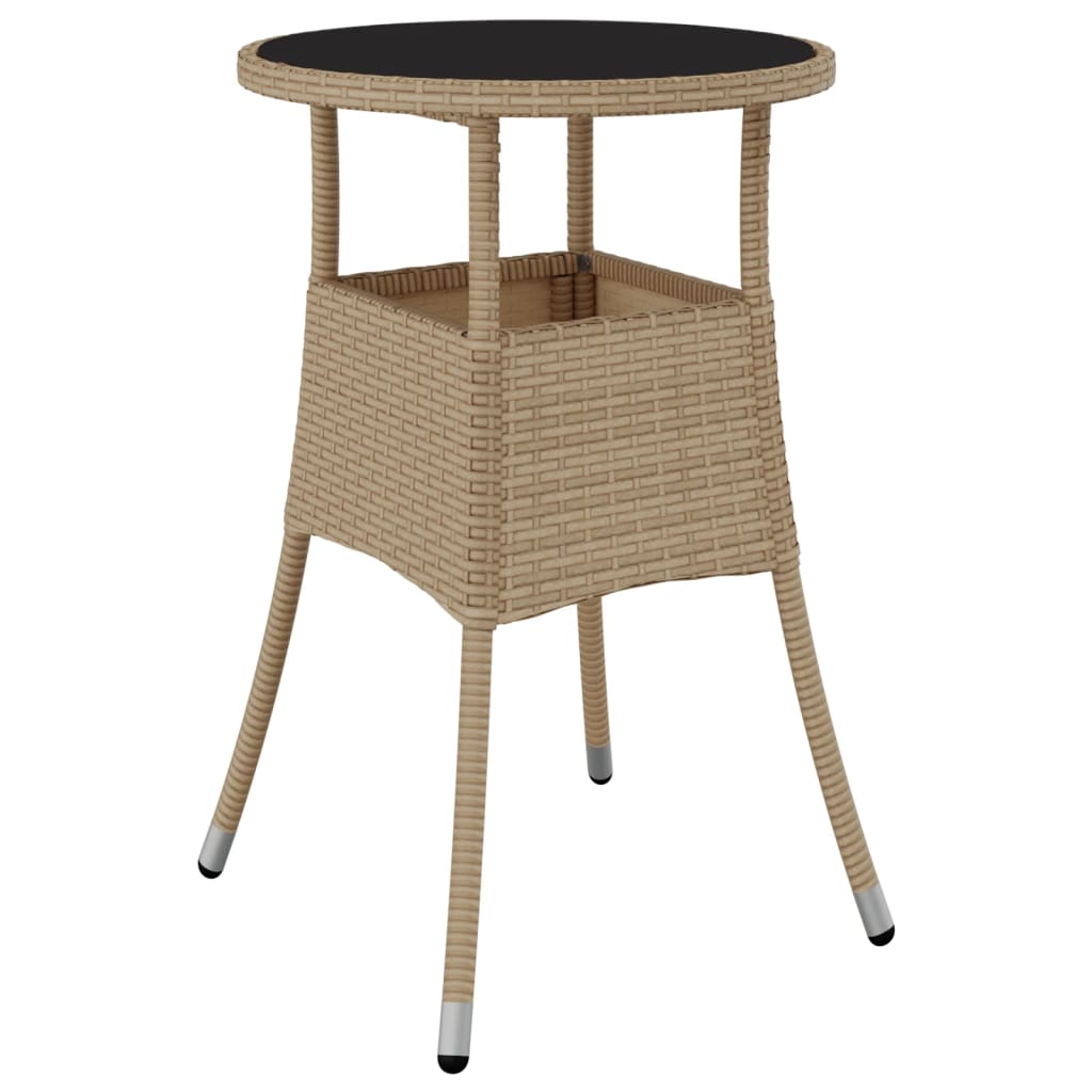 havebord Ø60x75 cm hærdet glas og polyrattan beige