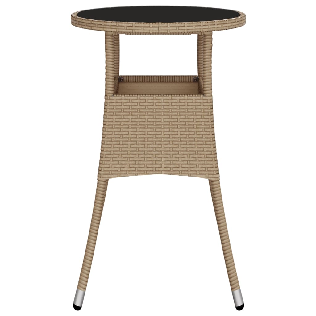havebord Ø60x75 cm hærdet glas og polyrattan beige