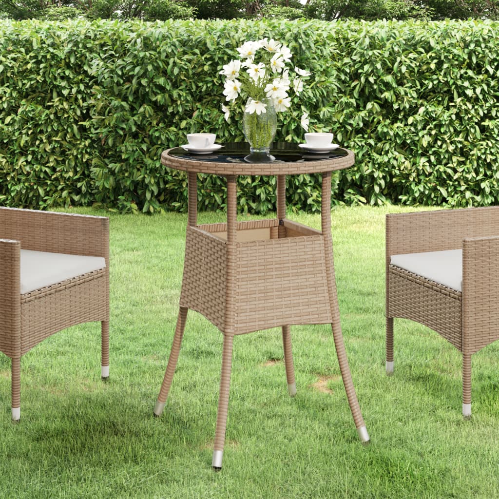 havebord Ø60x75 cm hærdet glas og polyrattan beige