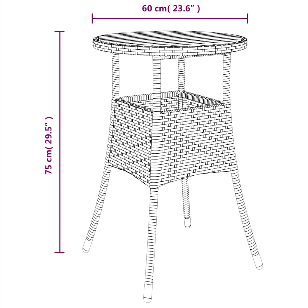 havebord Ø60x75 cm akacietræ og polyrattan sort