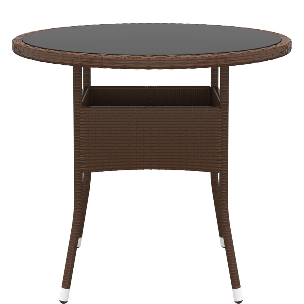 havebord Ø80x75 cm hærdet glas og polyrattan brun