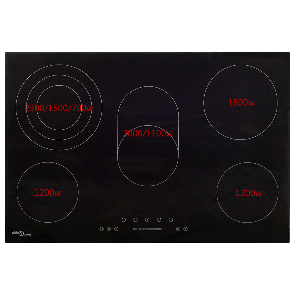 keramisk kogeplade med 5 brændere Touch Control 8500 W 90 cm