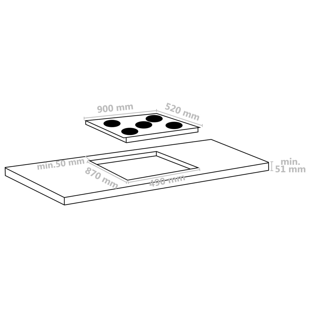 keramisk kogeplade med 5 brændere Touch Control 8500 W 90 cm