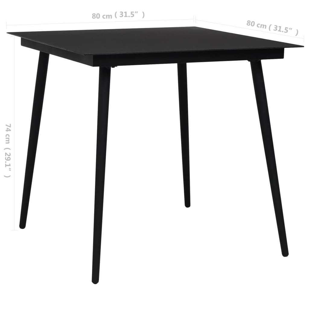 havebord 80x80x74 cm stål og glas sort