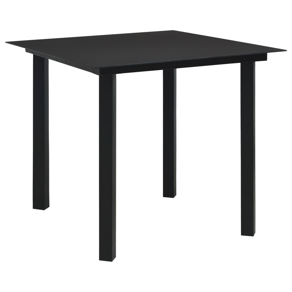 havebord 80x80x74 cm stål og glas sort