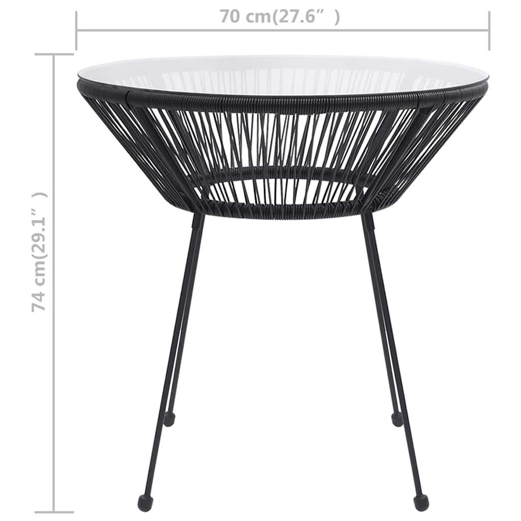 havebord Ø70x74 cm rattan og glas sort