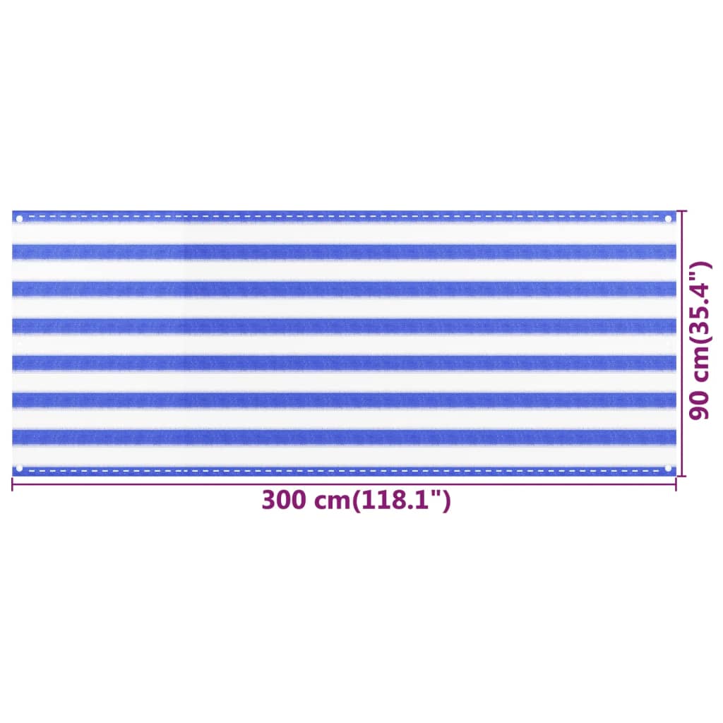 altanafskærmning 90x300 cm HDPE blå og hvid