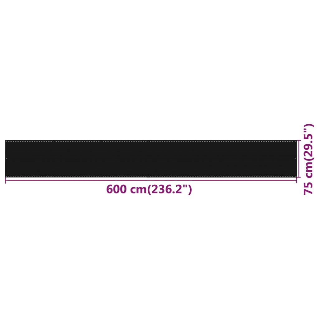 altanafskærmning 75x600 cm HDPE sort