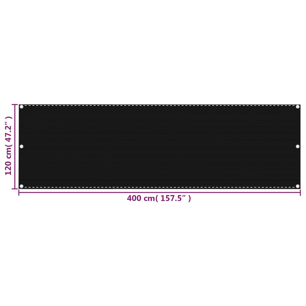 altanafskærmning 120x400 cm HDPE sort
