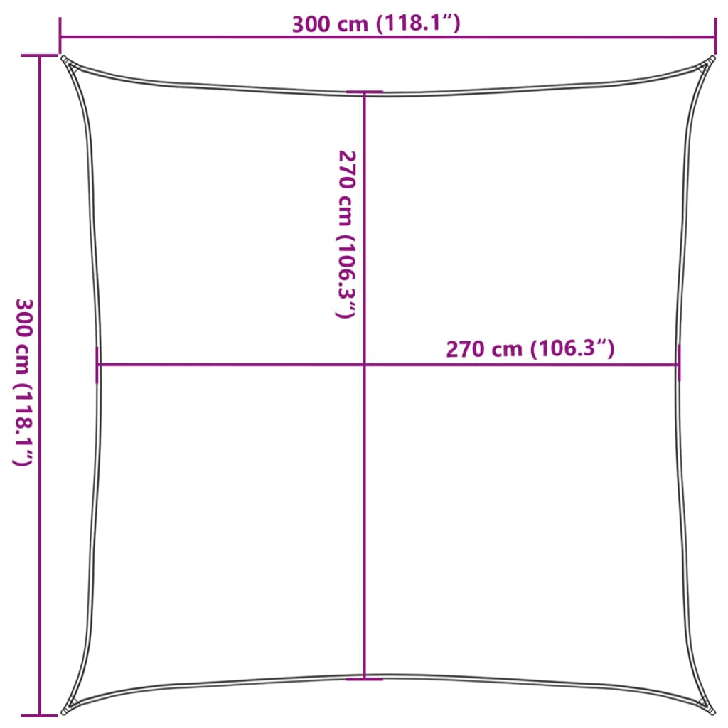 solsejl 3x3 m 160 g/m² HDPE antracitgrå
