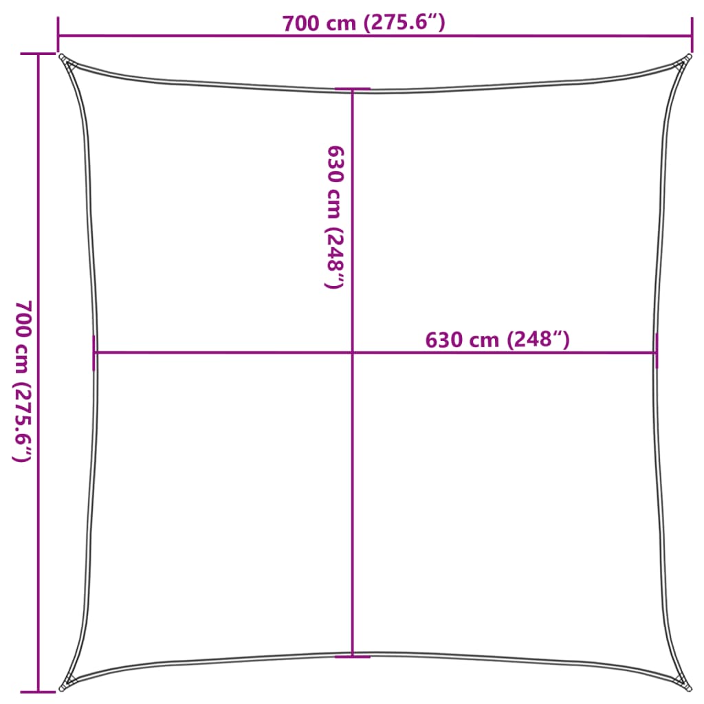 solsejl 7x7 m 160 g/m² HDPE antracitgrå