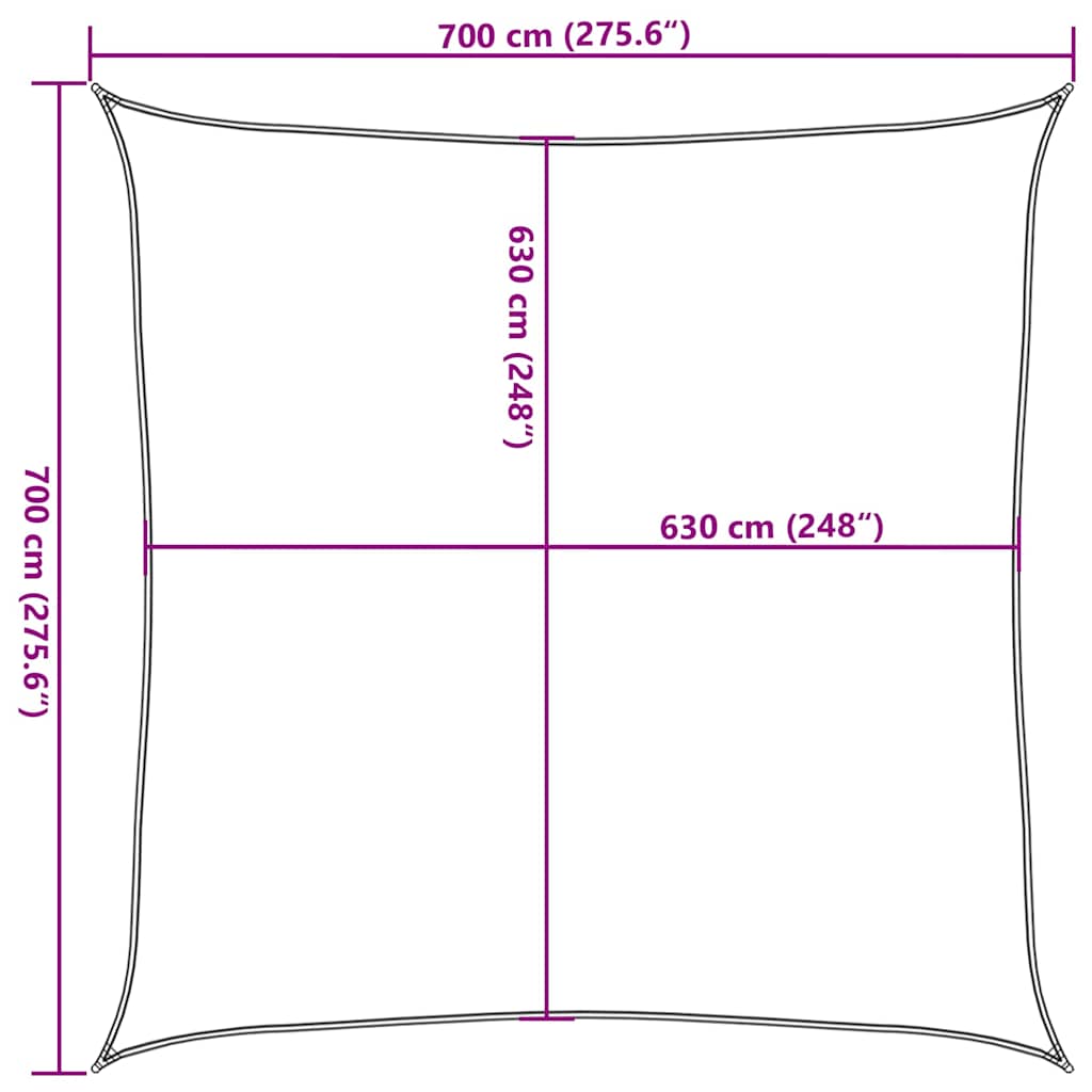 solsejl 7x7 m 160 g/m² HDPE cremefarvet