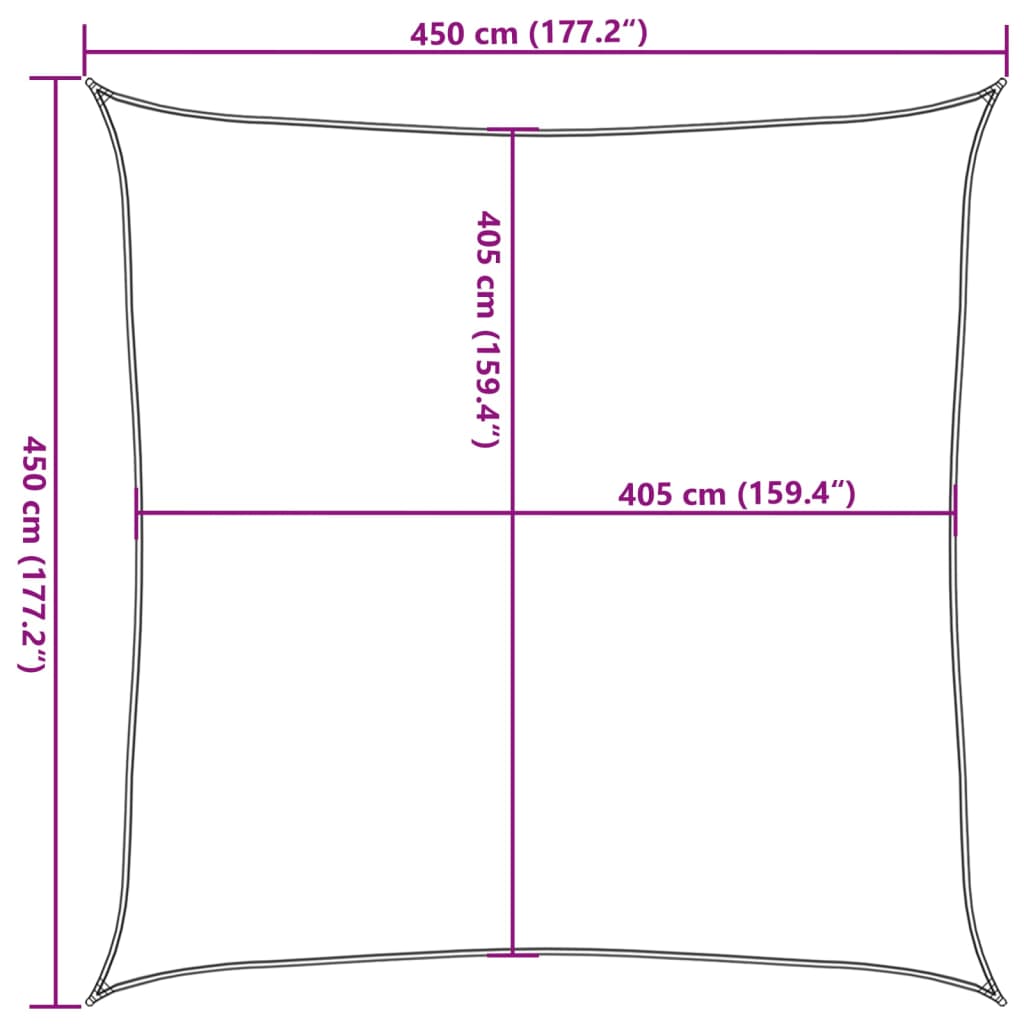 solsejl 4,5x4,5 m 160 g/m² HDPE lysegrøn