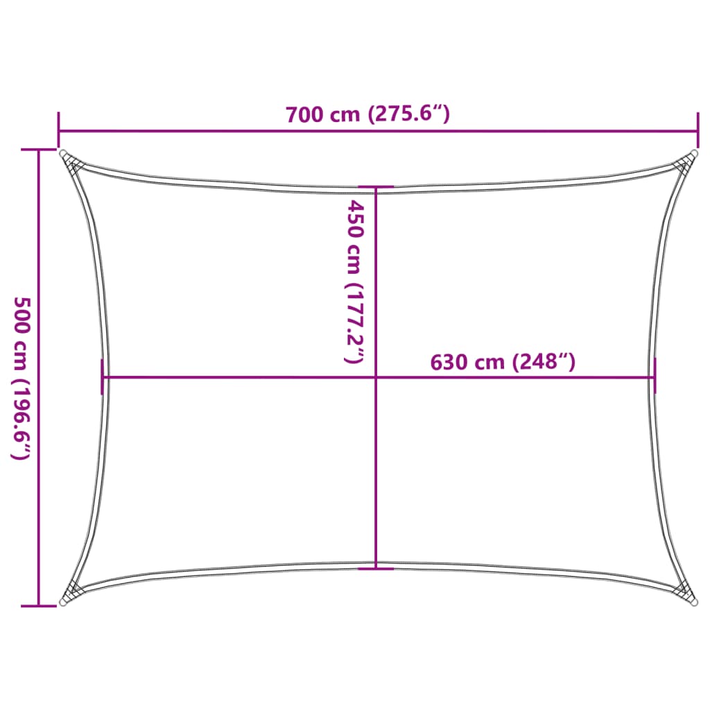 solsejl 5x7 m 160 g/m² HDPE lysegrøn
