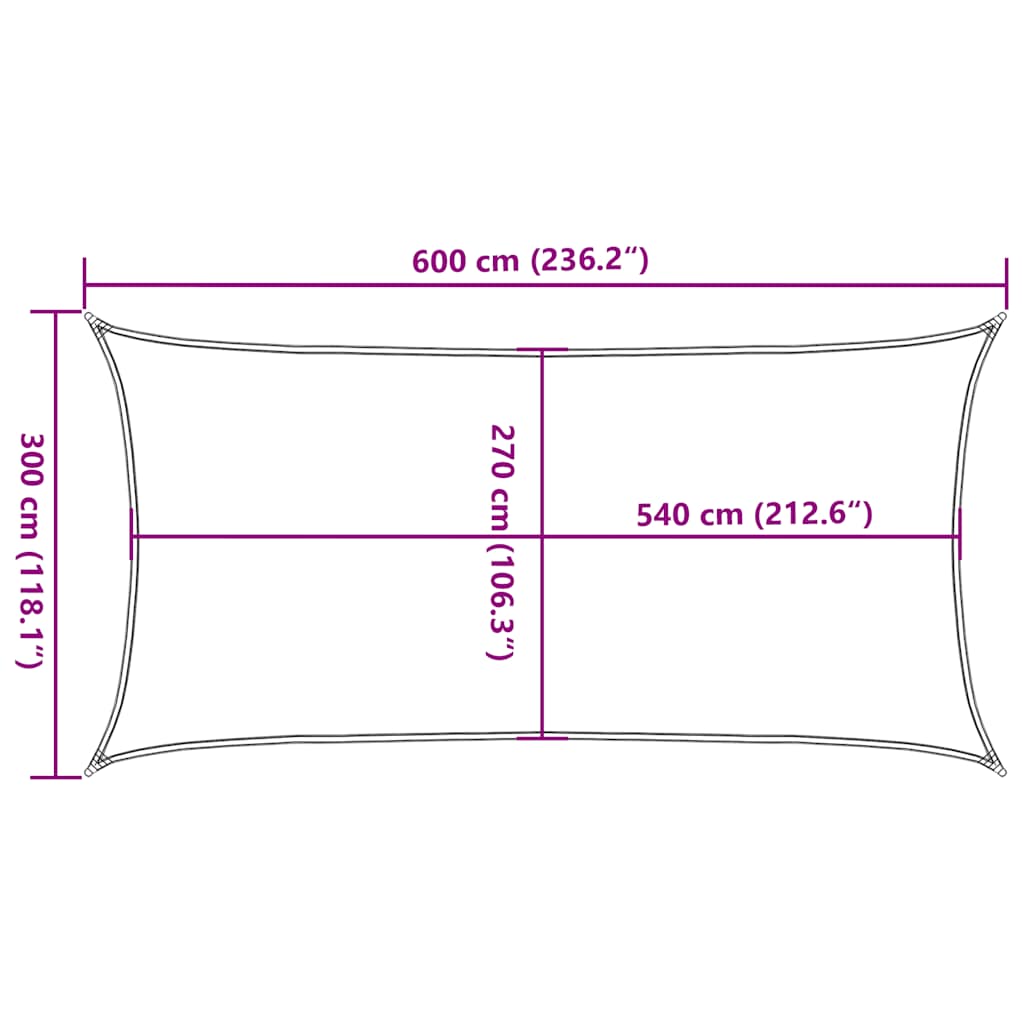 solsejl 160 g/m² 3x6 m HDPE gråbrun