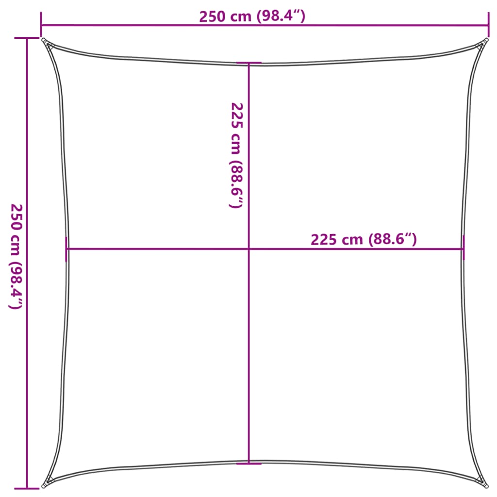 solsejl 2,5x2,5 m 160 g/m² HDPE blå