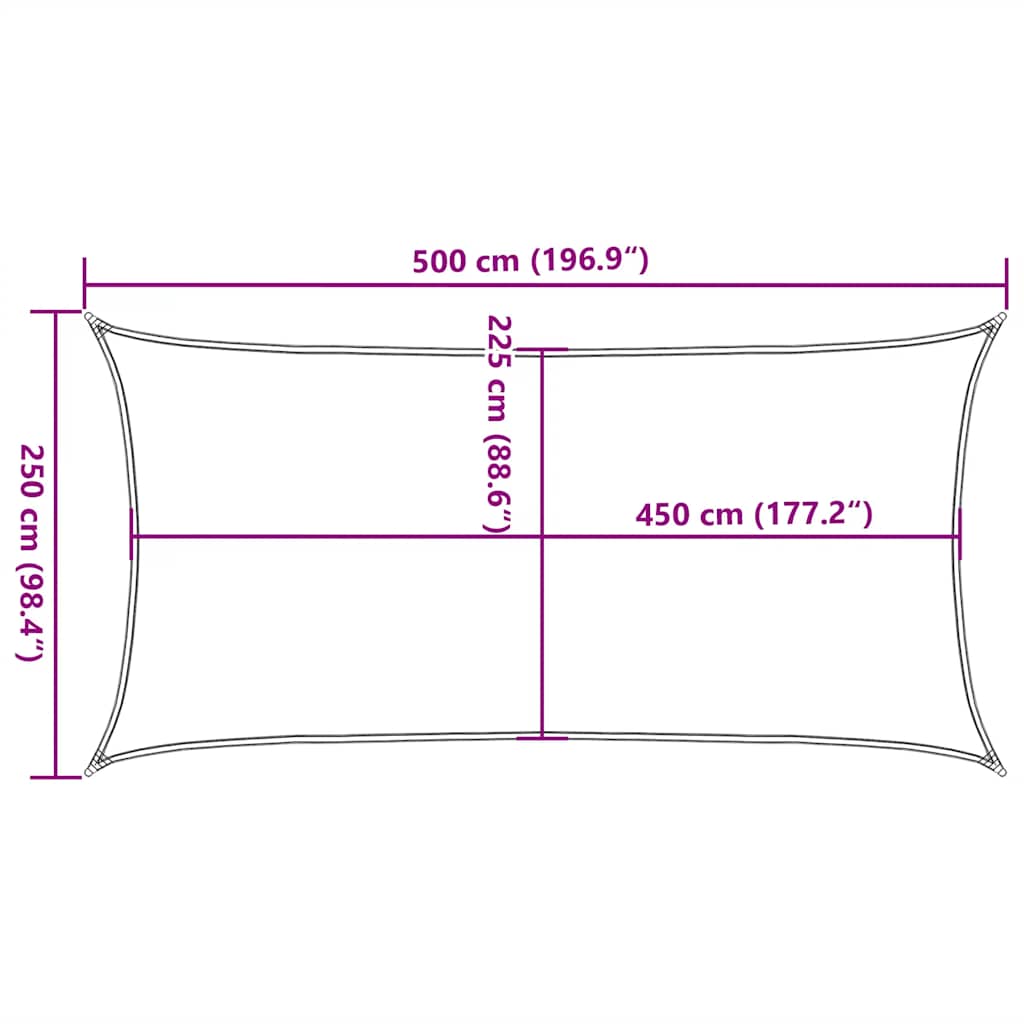 solsejl 2,5x5 m 160 g/m² HDPE rektangulær blå