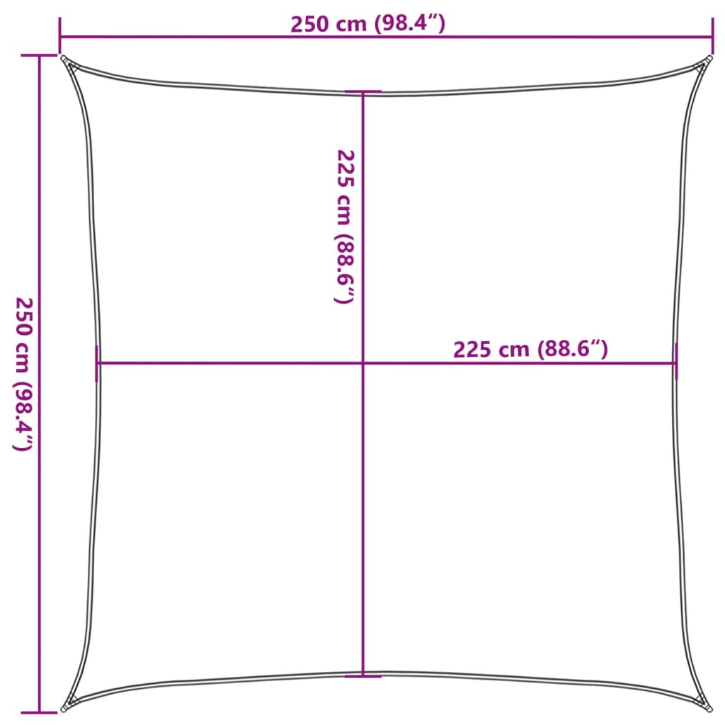 solsejl 2,5x2,5 m 160 g/m² HDPE gul